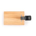 Top view of a bamboo luggage tag with a black adjustable strap.