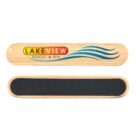 Two nail buffers with a wooden look, one labeled Lakeview Resort & Spa, featuring blue wave designs.