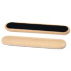 Two wooden wrist rests, one with a black cushion and one plain, placed side by side against a white background.