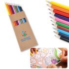 A set of colored pencils in a brown cardboard box labeled Old Childrens Cancer Clinic. Nearby, colorful pencils are scattered. Below, hands are coloring an intricate, floral-themed design.