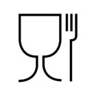 Icon of a wine glass and fork. The glass is outlined in black and positioned on the left, while the vertical fork with four tines is on the right. The design is minimalist and monochromatic.