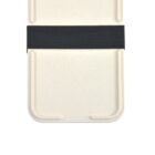 A beige rectangular case with rounded corners, partially visible. It has a black elastic band wrapped around its middle, likely for securing items inside. The case appears to be made of a durable material.