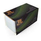 A black and green patterned food delivery box labeled Go Go Fresh Food Fast. The box features text highlighting fresh food, fast delivery, and a promotion for free delivery on first orders.