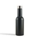 A sleek, matte black insulated water bottle with a stainless steel cap. The bottle stands upright against a plain white background, casting a soft shadow to the left.