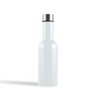 A sleek, white insulated water bottle with a stainless steel cap standing upright against a plain white background.