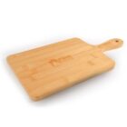 A rectangular wooden pizza peel with a handle and the words FIRE PIZZA engraved on the surface. The peel has a light wood finish and a small hole at the end of the handle.