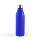 A blue stainless steel water bottle with a silver cap, standing upright on a white background.