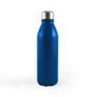 A blue stainless steel water bottle with a silver cap, set against a plain white background.
