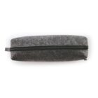 Gray felt zippered pouch on a white background, viewed from the top.