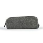 A gray felt zippered pouch on a white background. The pouch is rectangular with rounded edges and features a small black tag on one side.
