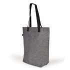 Gray felt tote bag with black handles, standing upright against a white background. The bag has a simple, minimalist design, with clean lines and a rectangular shape.