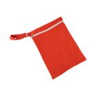 A bright red zippered pouch with a small handle on one corner. The pouch is rectangular and lies flat against a plain white background.