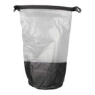 A transparent dry bag with a black bottom and a roll-top closure. The bag features a clip fastener at the top designed for outdoor and water activities.