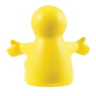 A small, smooth, yellow figurine with a round head and body, featuring outstretched arms. The design is minimalistic, with no facial features or details. The overall shape is rounded and simplistic.