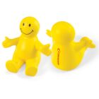 Two yellow, beanbag-like figures with smiling faces and outstretched arms. One is facing forward, and the other is turned to the side, displaying the word GENESIS on its back.