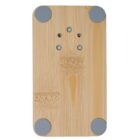 A rectangular wooden board with rounded corners featuring four circular gray pads at each corner. Three small screws and two tiny holes are in the center of the board. Subtle engraved text is visible on the surface.