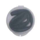Top view of a round container with a translucent lid revealing a coiled black cable or cord inside. The container is set against a plain, white background.