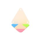 A triangular, flat, pastel-colored object with four sections: blue, pink, green, and beige. It has a perforated corner for potential attachment. Set on a white background.