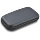A closed, black rectangular hard case with rounded edges and a zipper running around its sides. The surface is smooth and slightly glossy, and the case appears to be designed for storing small electronic devices or accessories.
