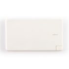 A rectangular white plastic object with three small perforations on the top right corner. The object is on a plain white background, and its surface is smooth and unmarked except for the perforations.