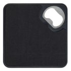 A black, square-shaped bottle opener with a built-in opener section in one corner. The opener has a minimalist design, with a metal edge for functionality.