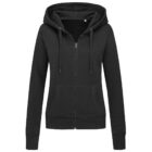 Black zip-up hoodie with front pockets and a hood.