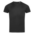 Black short-sleeve T-shirt on a plain white background.