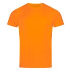 Plain bright orange T-shirt against a white background.