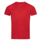 Plain red T-shirt on a white background.
