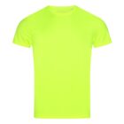 Bright neon green short-sleeve shirt on a white background.