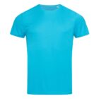 Bright blue plain T-shirt on a white background.
