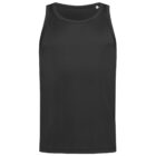 Black sleeveless tank top on a white background.