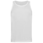 Plain white sleeveless tank top on a white background.