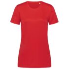 Red short-sleeve t-shirt on a white background.