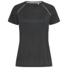 Black short-sleeve athletic T-shirt, front view.