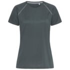 Dark green, short-sleeved athletic shirt with light stitching on the shoulders.