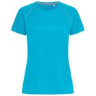 Bright blue short-sleeve athletic T-shirt, displayed on a plain white background.