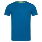 Plain blue T-shirt with short sleeves and a round neckline.