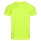 Bright neon green short-sleeve t-shirt on a white background.