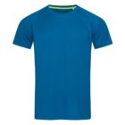 Blue short-sleeve T-shirt on white background.