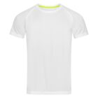 Plain white T-shirt with a neon green inside collar.
