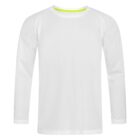 White long-sleeve shirt with yellow trim at the neckline.