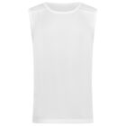 Sleeveless white athletic shirt on a plain white background.
