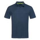 Dark blue polo shirt with a collar and short sleeves on a white background.