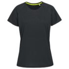 Black short-sleeve T-shirt with a green collar accent.