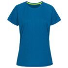 Blue crewneck T-shirt with short sleeves on a white background.