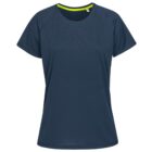 Dark blue short-sleeve shirt with a lime green inner neckline.