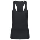 Black racerback tank top on a white background.
