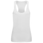 White sleeveless tank top with a racerback design on a plain background.