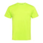 Bright neon green T-shirt with short sleeves, front view.